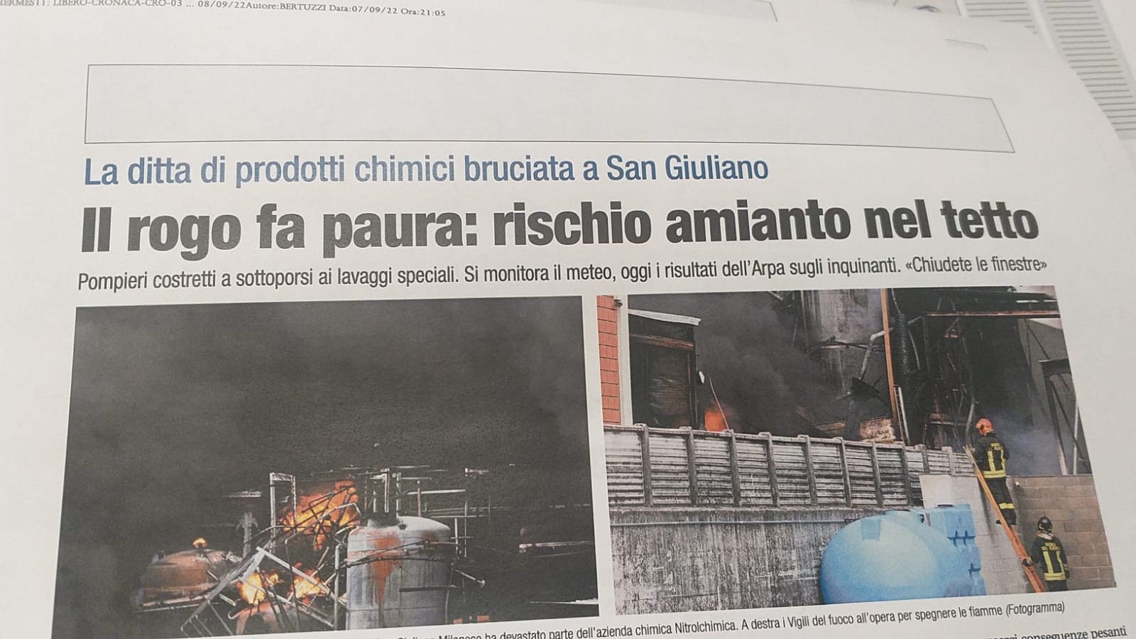 Incendio San Giuliano Milanese Giovedì 8 settembre 2022 1