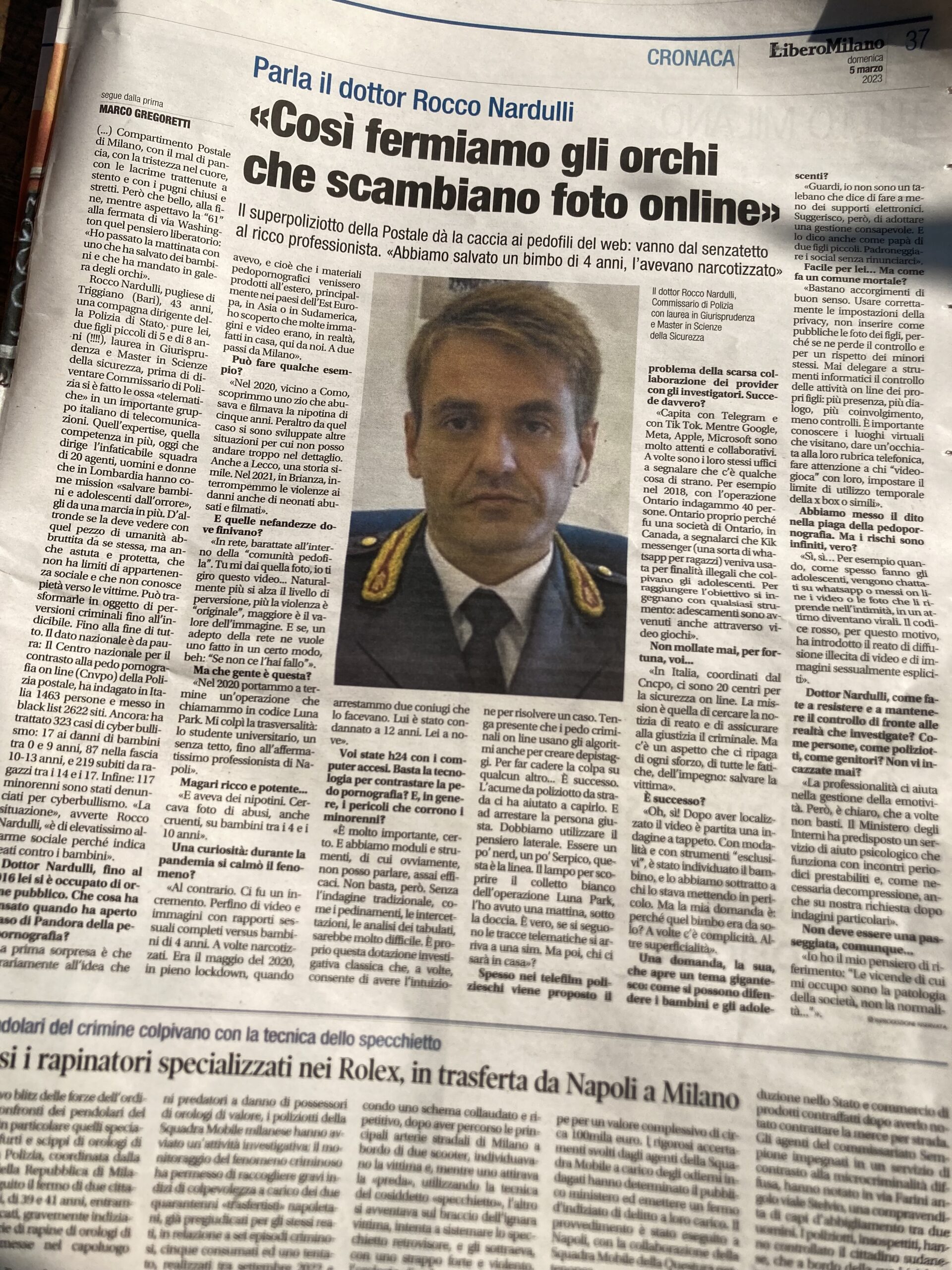 Superpoliziotto contro la pedopornografia. Intervista per Libero di Domenica 5 marzo 2023 2