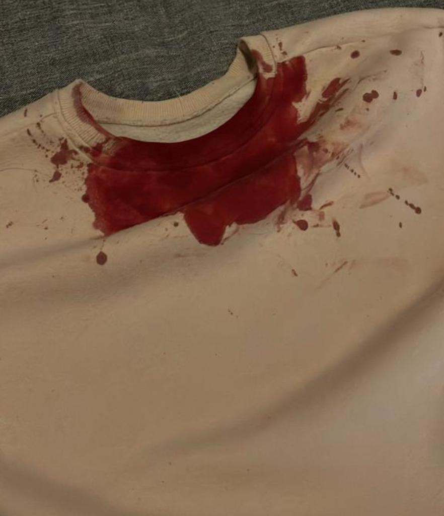 La t-shirt intrisa di sangue è di una giovane donna presa a martellate in testa dal compagno davanti ai due figli piccoli. Giovedì 26 ottobre 2023