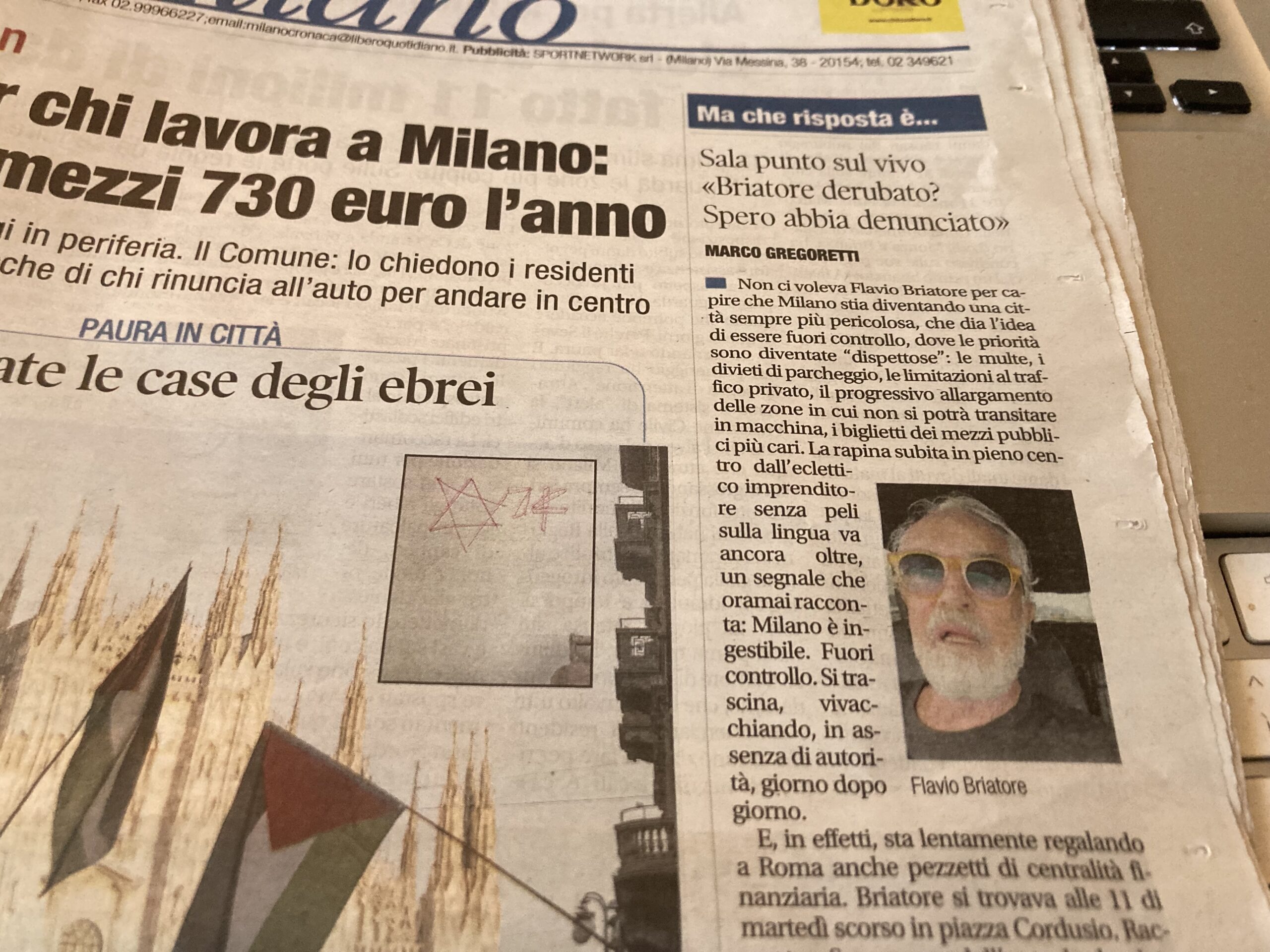 Diatriba Briatore Sala sulla sicurezza a Milano. L’articolo di LIbero di Venerdì 3 novembre 2023 1